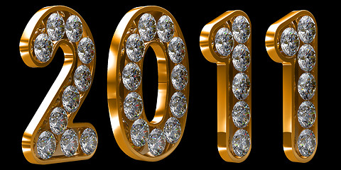 Image showing Golden 2011 year incrusted with diamonds