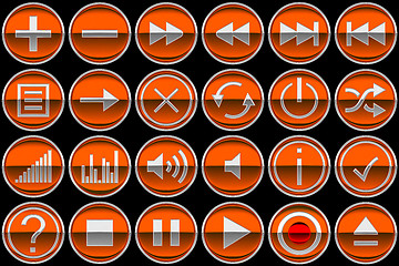 Image showing Round orange Control panel icons or buttons