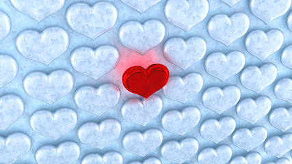 Image showing Love concept. Red heart among ice