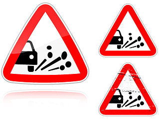 Image showing Variants a Blowout of gravel - road sign