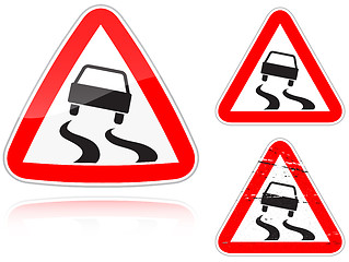 Image showing Variants a Slippery road - road sign