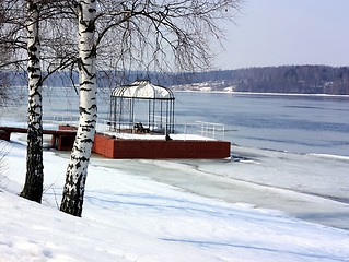 Image showing Spring. Gazebo by the river