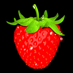 Image showing Strawberry with droplets isolated over black