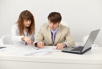 Image showing Pair of young businessmen in workplace