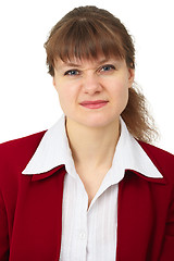 Image showing Angry young woman wrinkled face