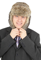 Image showing Cheerful man in a fur hat