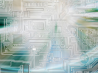 Image showing Rays of light shining and circuit board background