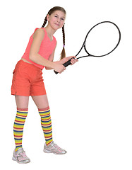 Image showing Little girl with tennis racket isolated on white background
