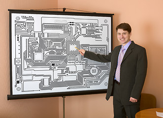 Image showing Engineer demonstrates new computer design