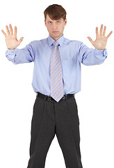 Image showing One young man stops us gesture