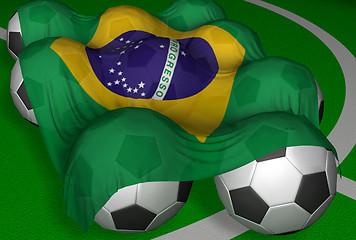 Image showing 3D-rendering Brazil flag and soccer-balls