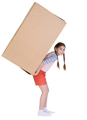 Image showing Little girl has large cardboard box