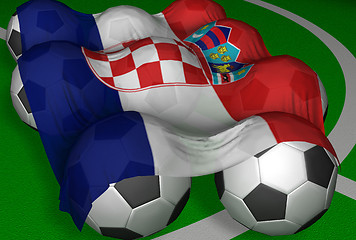 Image showing 3D-rendering Croatia flag and soccer-balls