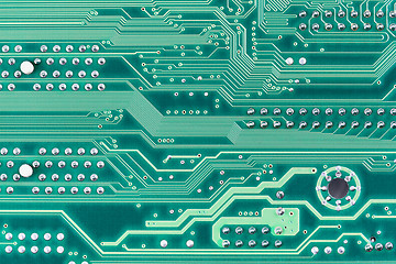 Image showing Hi-tech electronic circuit board green background