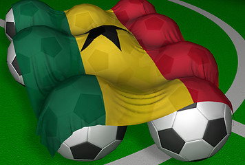 Image showing 3D-rendering Ghana flag and soccer-balls