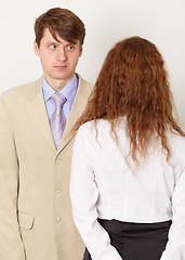 Image showing Young pair on light background - husband and wife