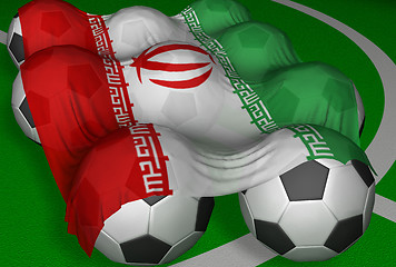 Image showing 3D-rendering Iran flag and soccer-balls