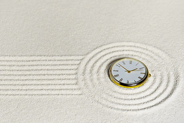 Image showing Surrealistic composition with watch on sand