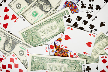 Image showing Background of money and cards about gambling