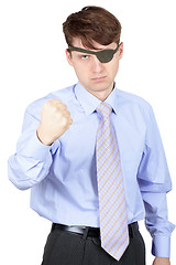 Image showing Menacing one-eyed man isolated on white