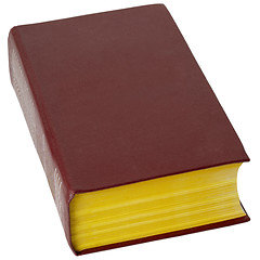 Image showing Big book in brown leather cover on white