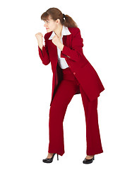 Image showing Girl in business suit ready for any fight