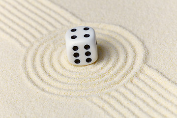 Image showing Composition on Zen garden - sand, and dice