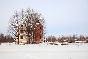 Image showing Winter landscape with unfinished mansion