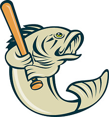 Image showing largemouth bass fish playing baseball