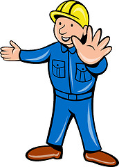 Image showing cartoon construction worker holding hand 