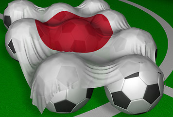 Image showing 3D-rendering Japan flag and soccer-balls