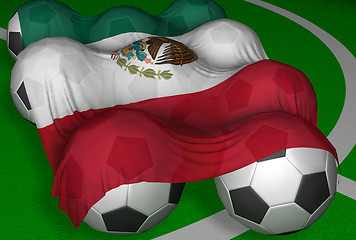 Image showing 3D-rendering Mexico flag and soccer-balls