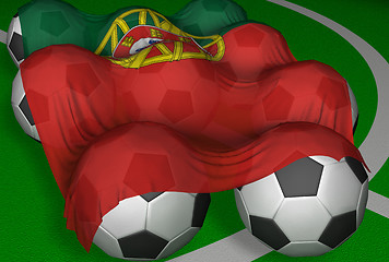 Image showing 3D-rendering Portugal flag and soccer-balls