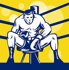 Image showing Boxer sitting on stool front