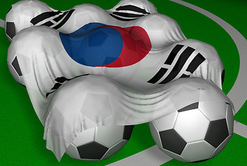 Image showing 3D-rendering South Korea flag and soccer-balls