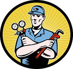 Image showing repairman or air conditioning  aircon a/c  serviceman