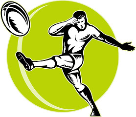 Image showing rugby player kicking ball