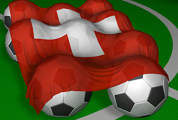 Image showing 3D-rendering Switzerland flag and soccer-balls