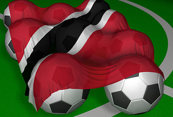 Image showing 3D-rendering Trinidad and Tobago flag and soccer-balls