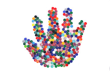 Image showing color plastic caps as hand