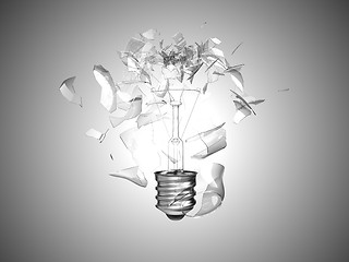 Image showing Bad idea. Crushed lightbulb over grey 