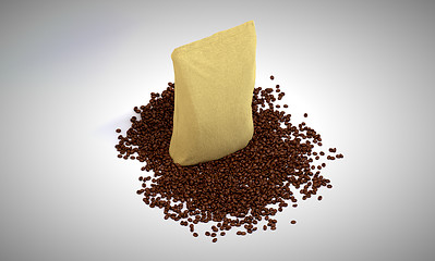 Image showing Coffee beans and Pack on grey