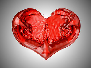 Image showing Wine or blood. Red liquid heart shape