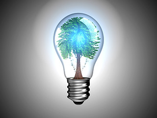 Image showing Lightbulb with blue light and tree