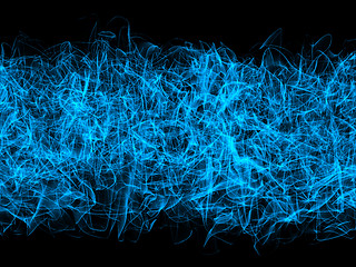 Image showing Complex blue abstract swirls over black