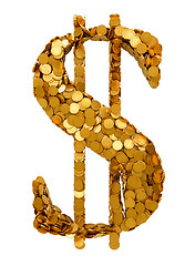 Image showing USA Dollar Currency symbol shaped with coins