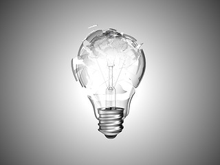 Image showing Failed idea. Smashed lightbulb over grey 