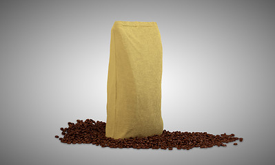 Image showing Pack on coffee beans over grey