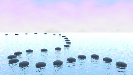 Image showing Harmony. Pebble path on the water