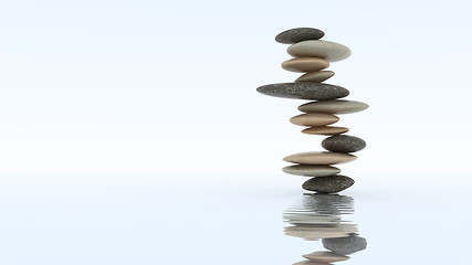 Image showing Stability concept. Pebble stack on water